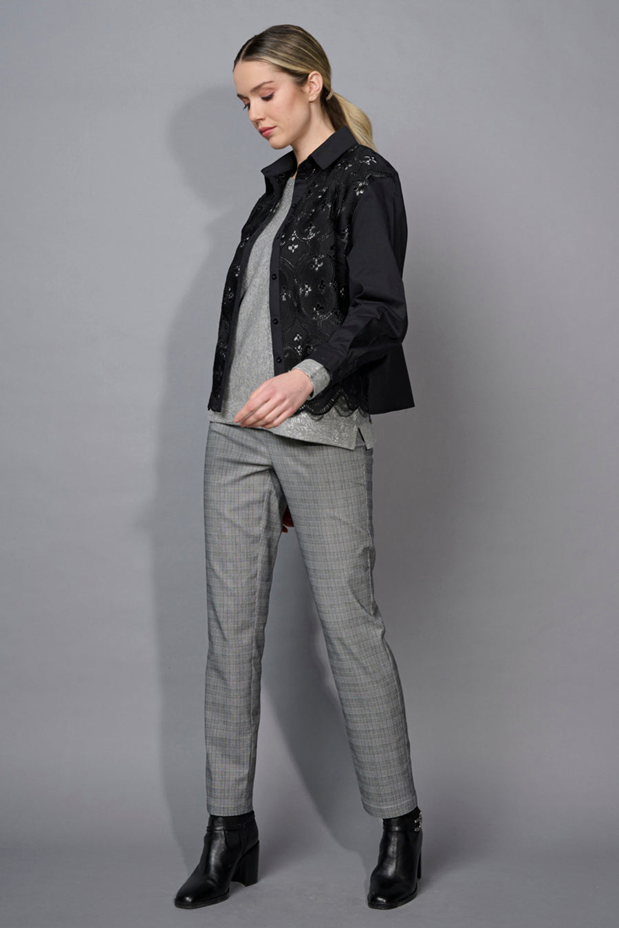 Plaid Bengaline Piping Detailed Straight-Leg Full-Length Pants