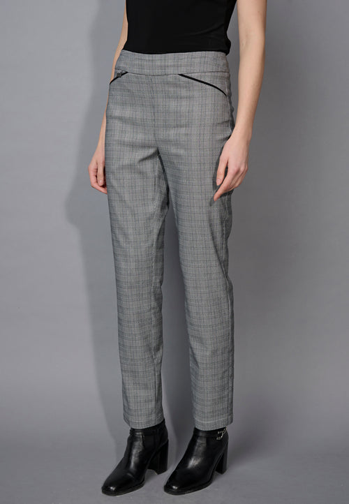 Plaid Bengaline Piping Detailed Straight-Leg Full-Length Pants Front View