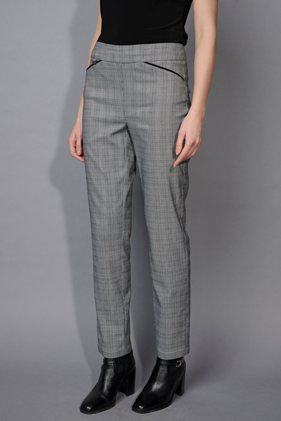 Plaid Bengaline Piping Detailed Straight-Leg Full-Length Pants