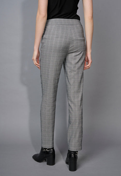 Plaid Bengaline Piping Detailed Straight-Leg Full-Length Pants Back View