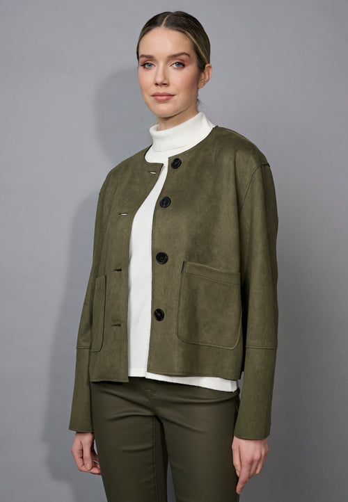 Faux Suede Button-Front Jacket Front View