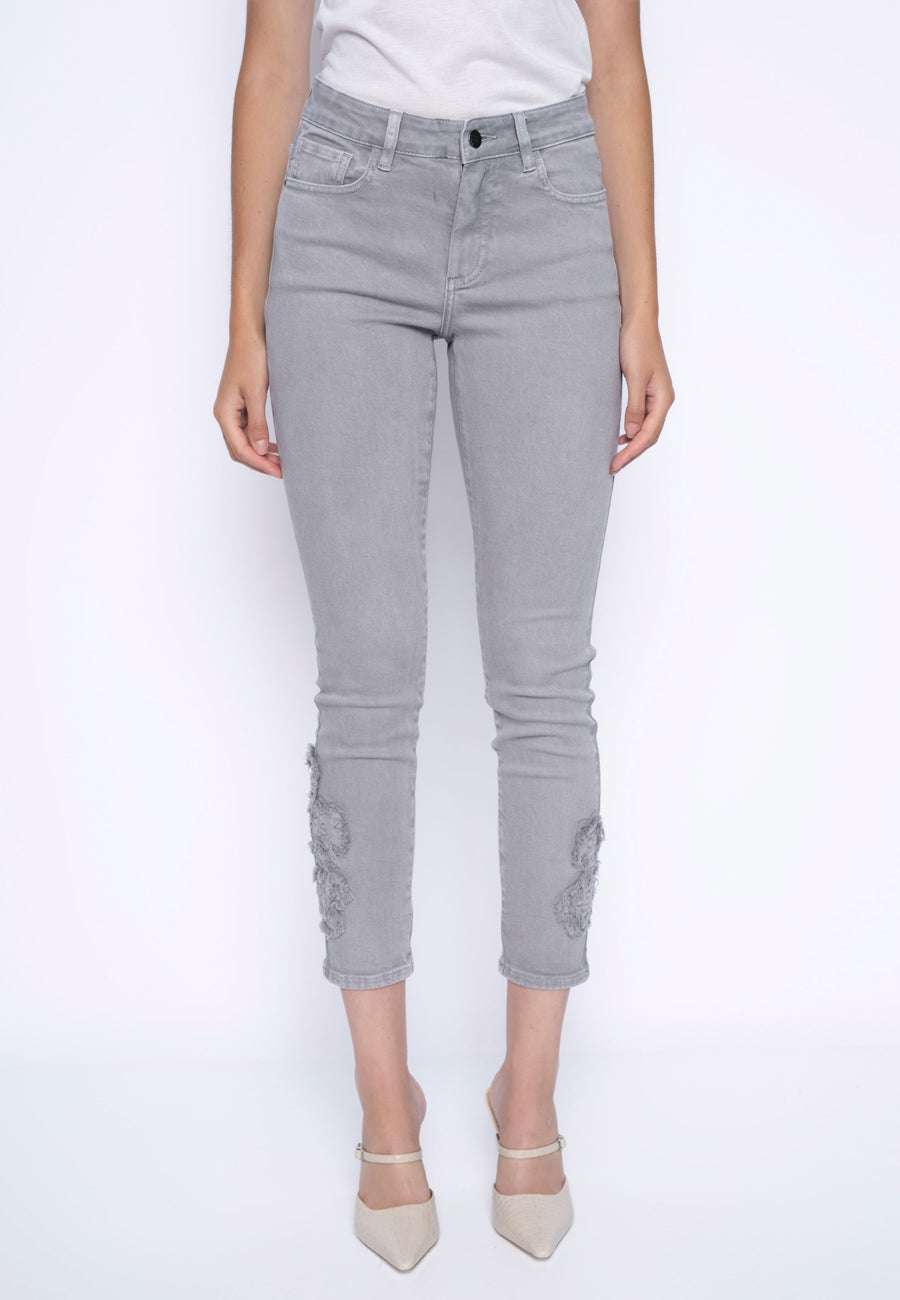 Dimensional Embellished Ankle-Length Jeans