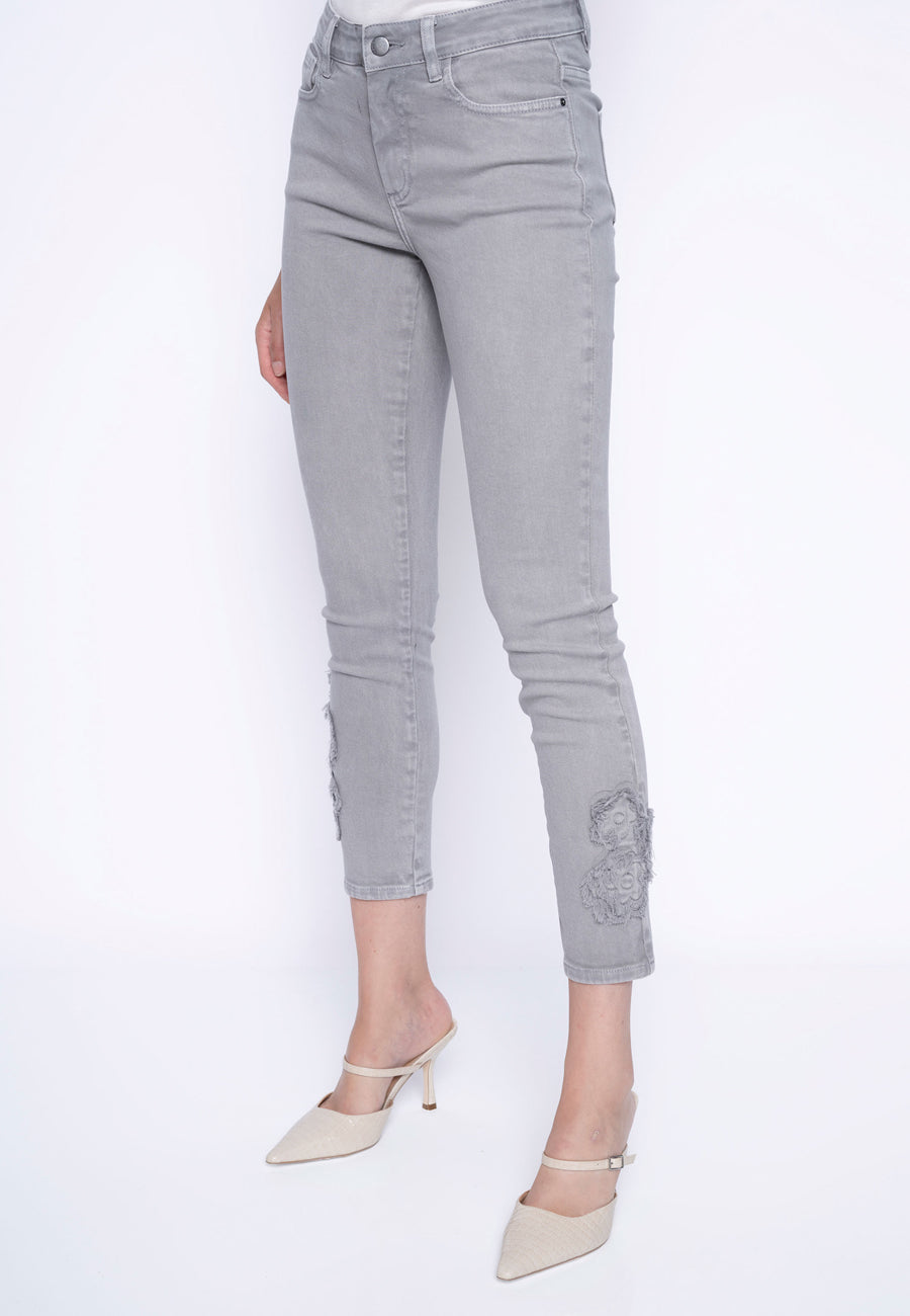 Dimensional Embellished Ankle-Length Jeans