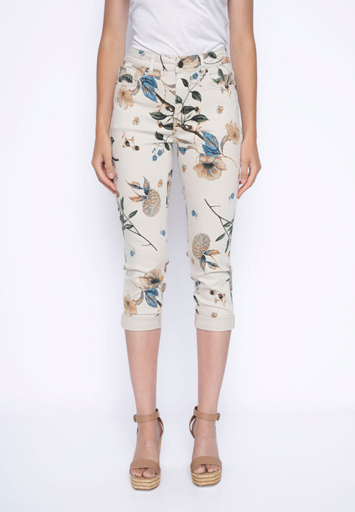 Printed Denim Capri Jeans Front View