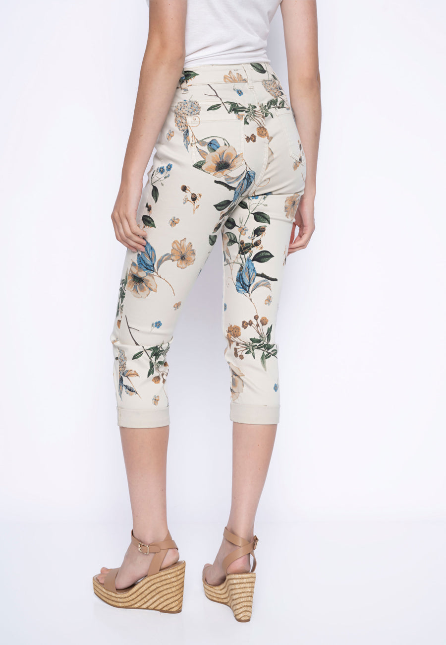 Printed Denim Capri Jeans