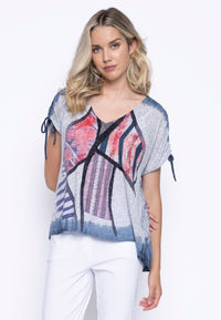 Drawstring Sleeves Printed Top