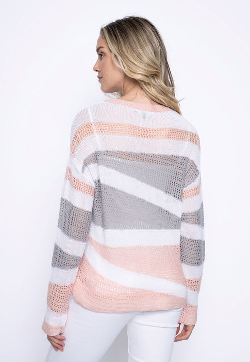Open-Knit Color Blocking Top Back View