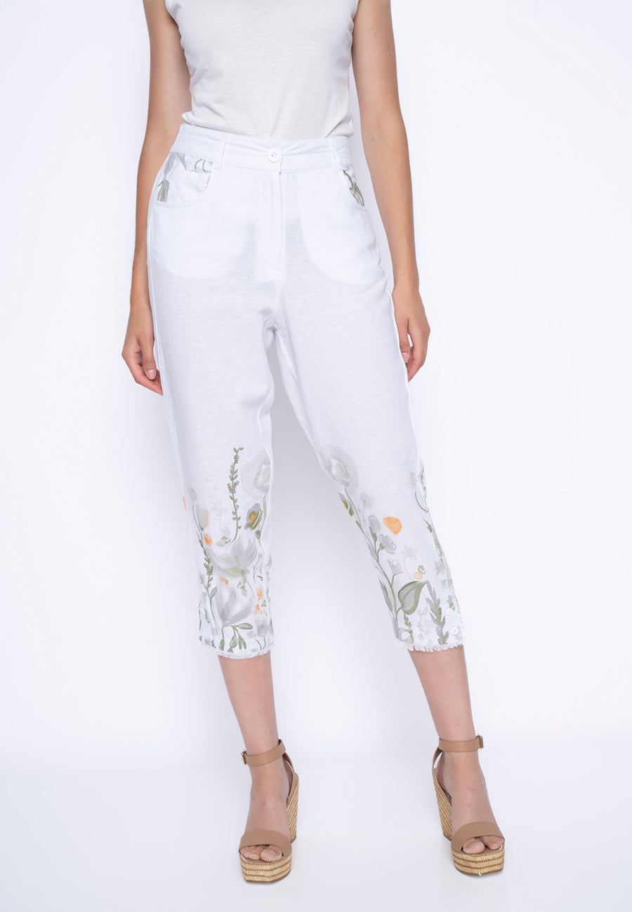 Printed Linen Capri