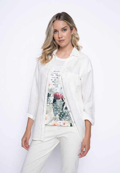 3/4 Sleeve Button-Down Shirt Front View