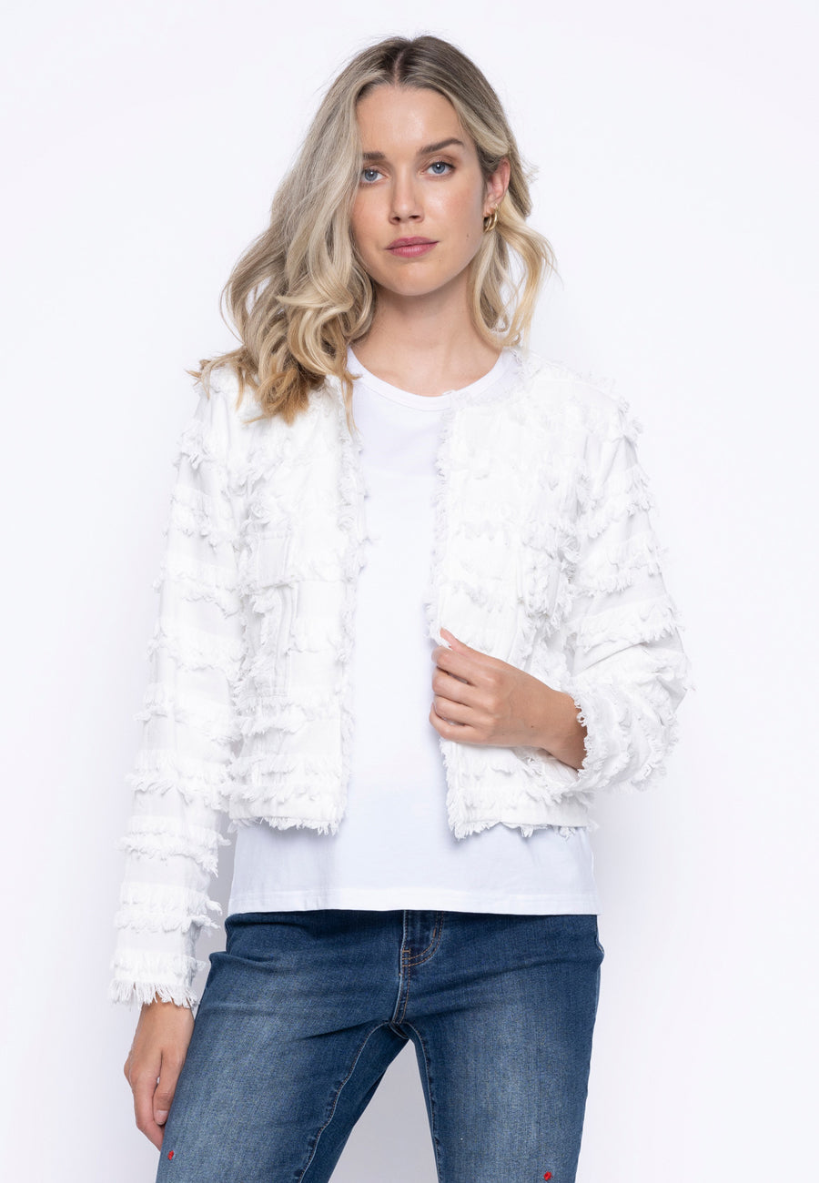 Collarless Fringed Jacket