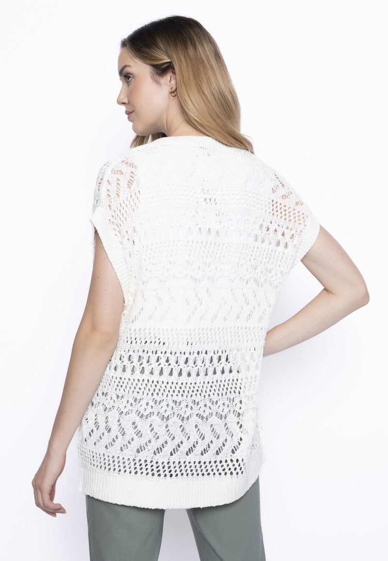Open Knit V-Neck Top Back View