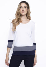3/4 Sleeve Knitted Stripe Top Front View