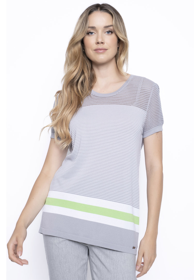 Short Sleeve Knitted Stripe Top Front View