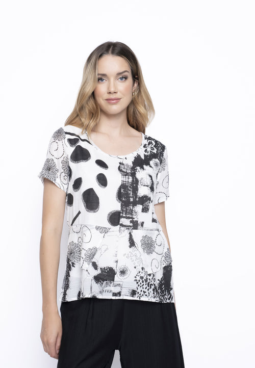 Short Sleeve Mixed Print Top Front View