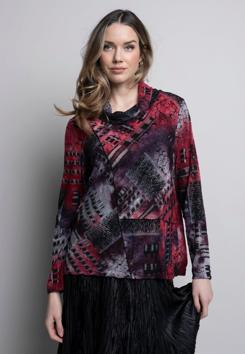 Printed Cowl Neck Top Front View