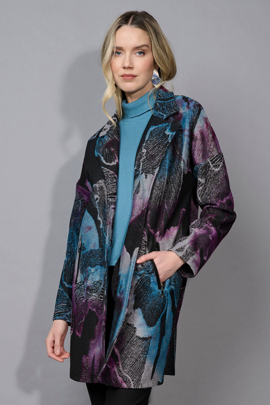 Clipped Jacquard Button-Front Jacket