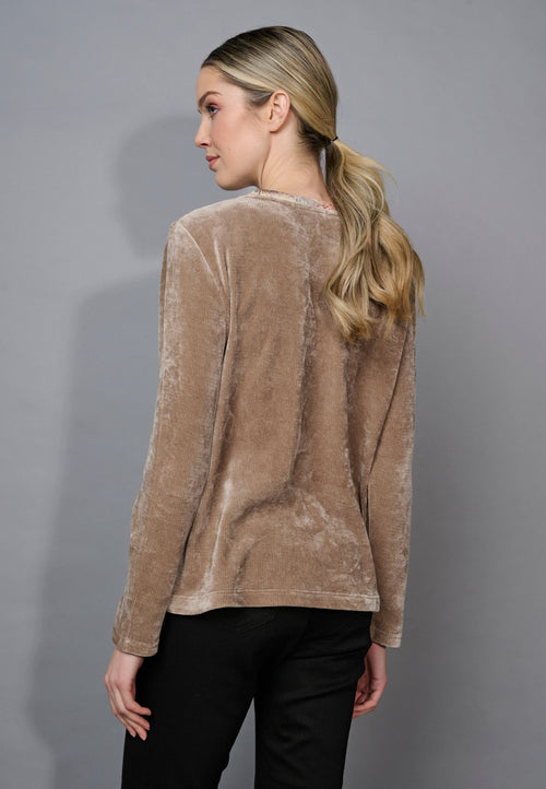 Solid Velvet Crew Neck Printed Knit Top Back View