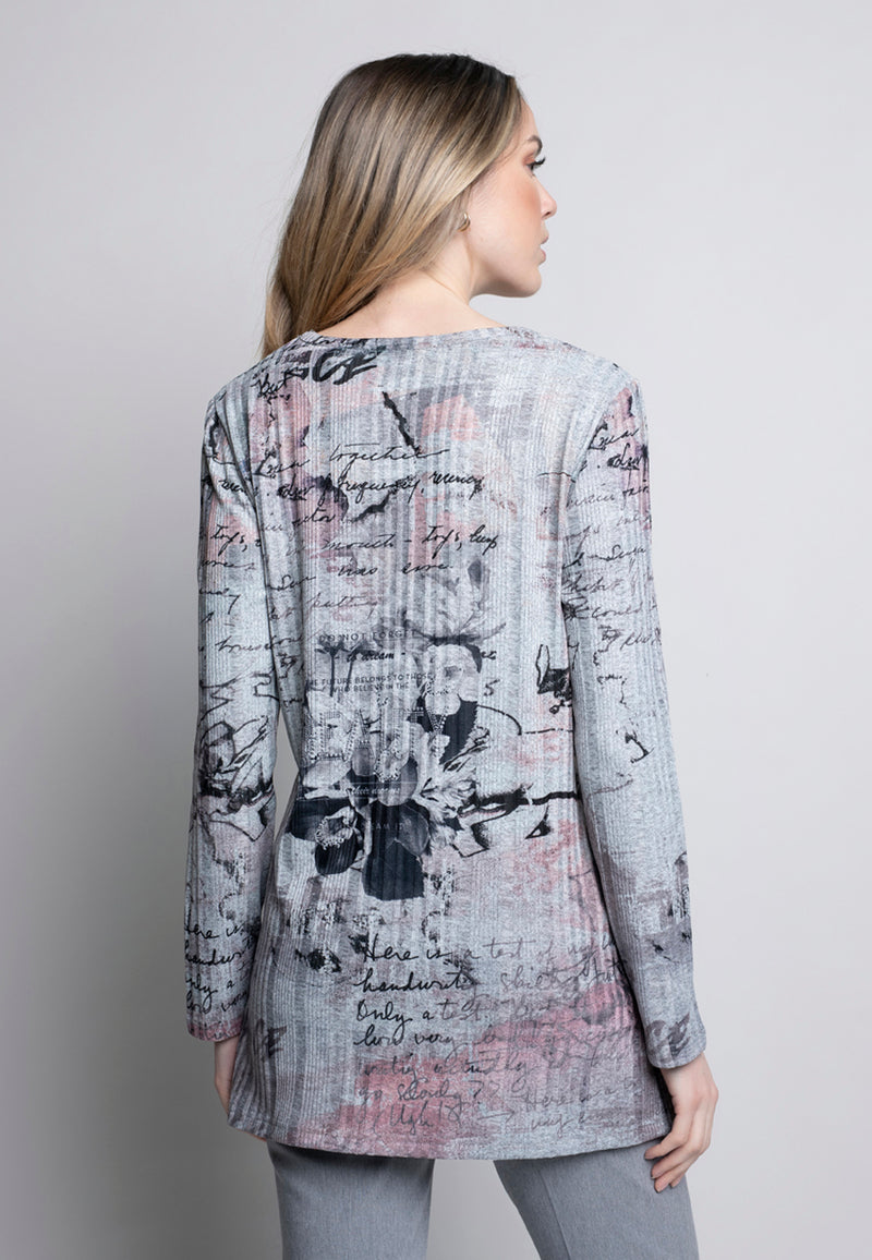 Embellished Crew Neck Printed Top Back View