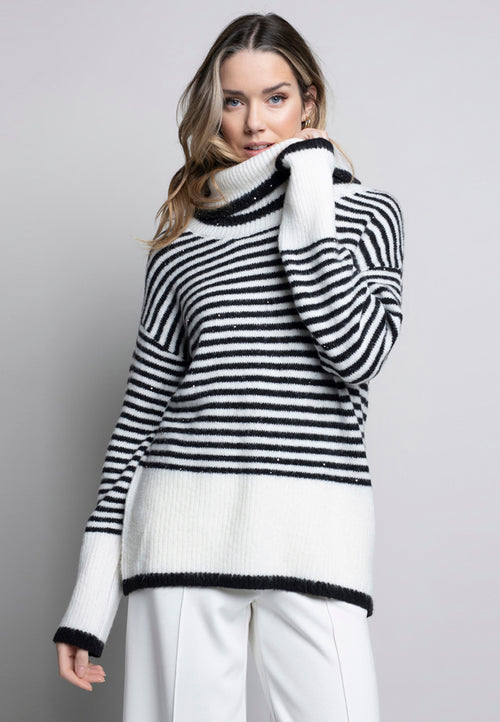 Cowl Neck Stripe Top Front View