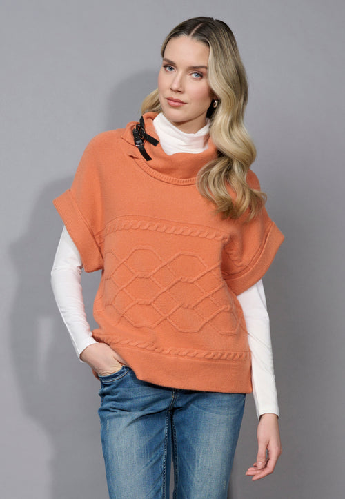 Cable Pattern Top With Pleather Toggle Front View