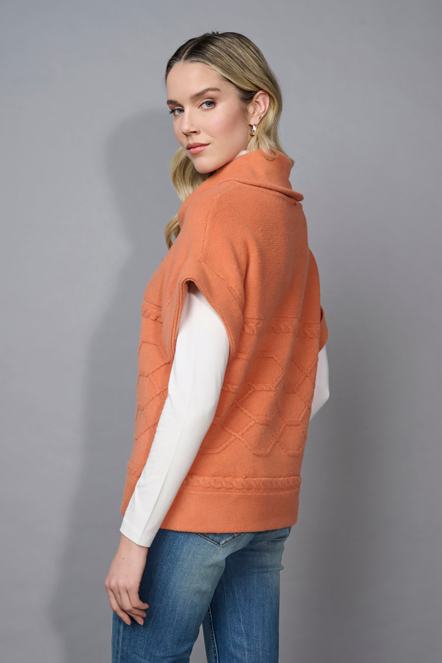 Cable Pattern Top With Pleather Toggle