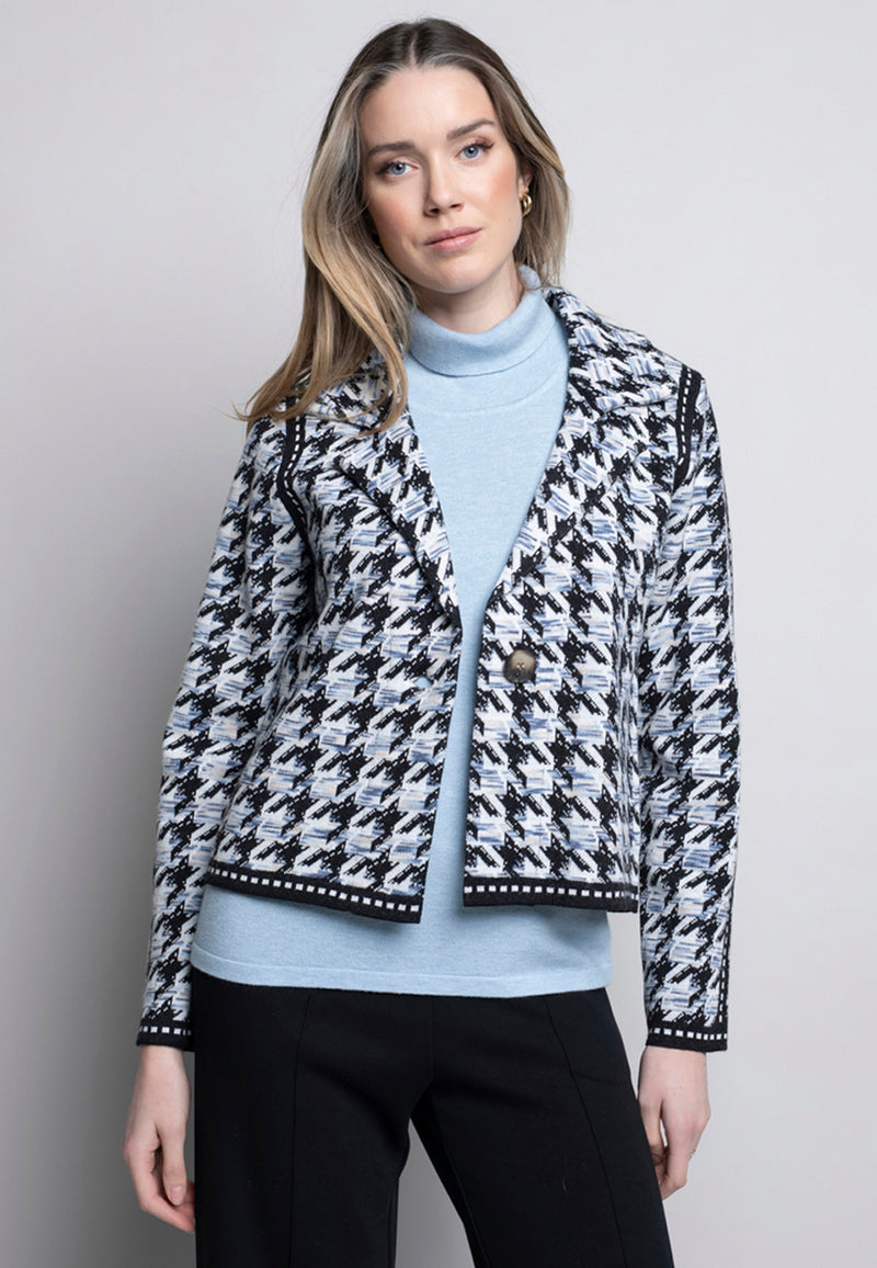 Houndstooth One-Button Short Jacket