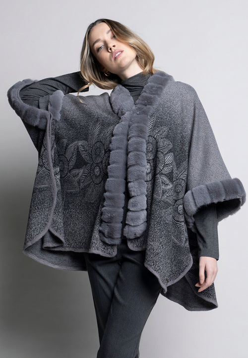 Faux Fur Trimmed Cape Front View