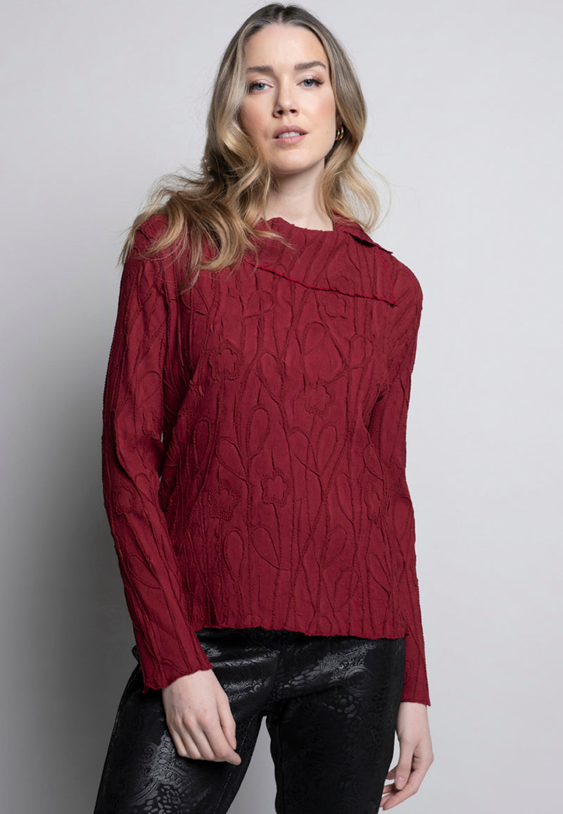 Split Collar Embossed Top Front View