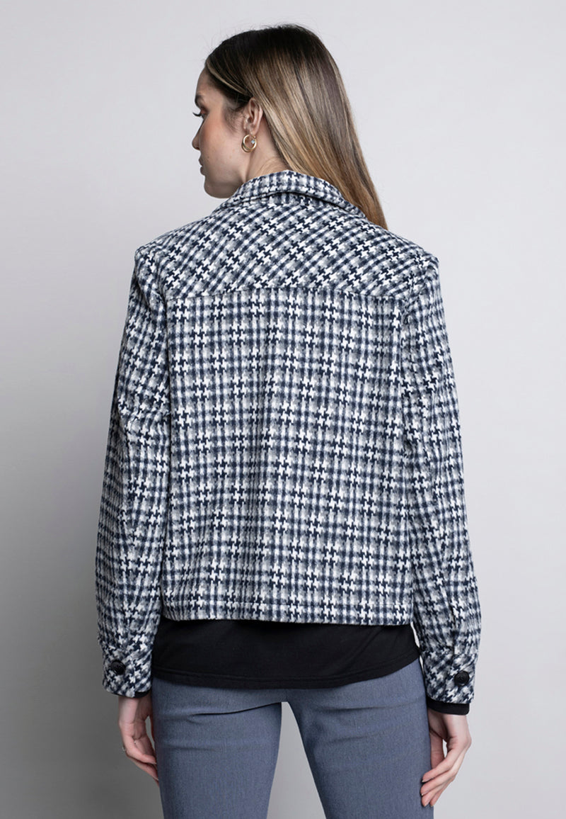 Woven Pattern Button-Front Cropped Jacket