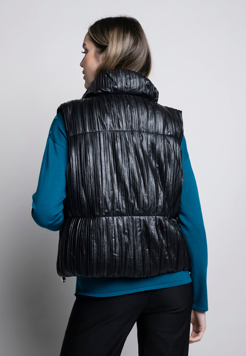 Pleated Polyurethane Puffer Vest Back View