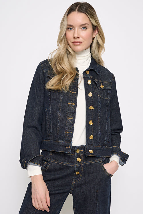 Gold Button Denim Jacket Front View
