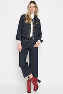 Gold Button Denim Jacket Full Length
