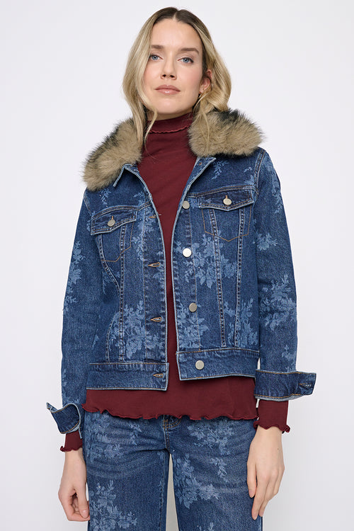 Fur Collar Denim Jacket Front View