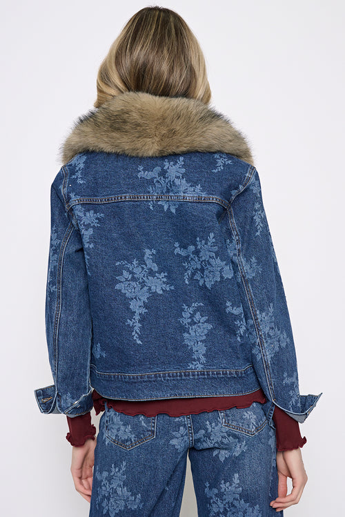 Fur Collar Denim Jacket Back View