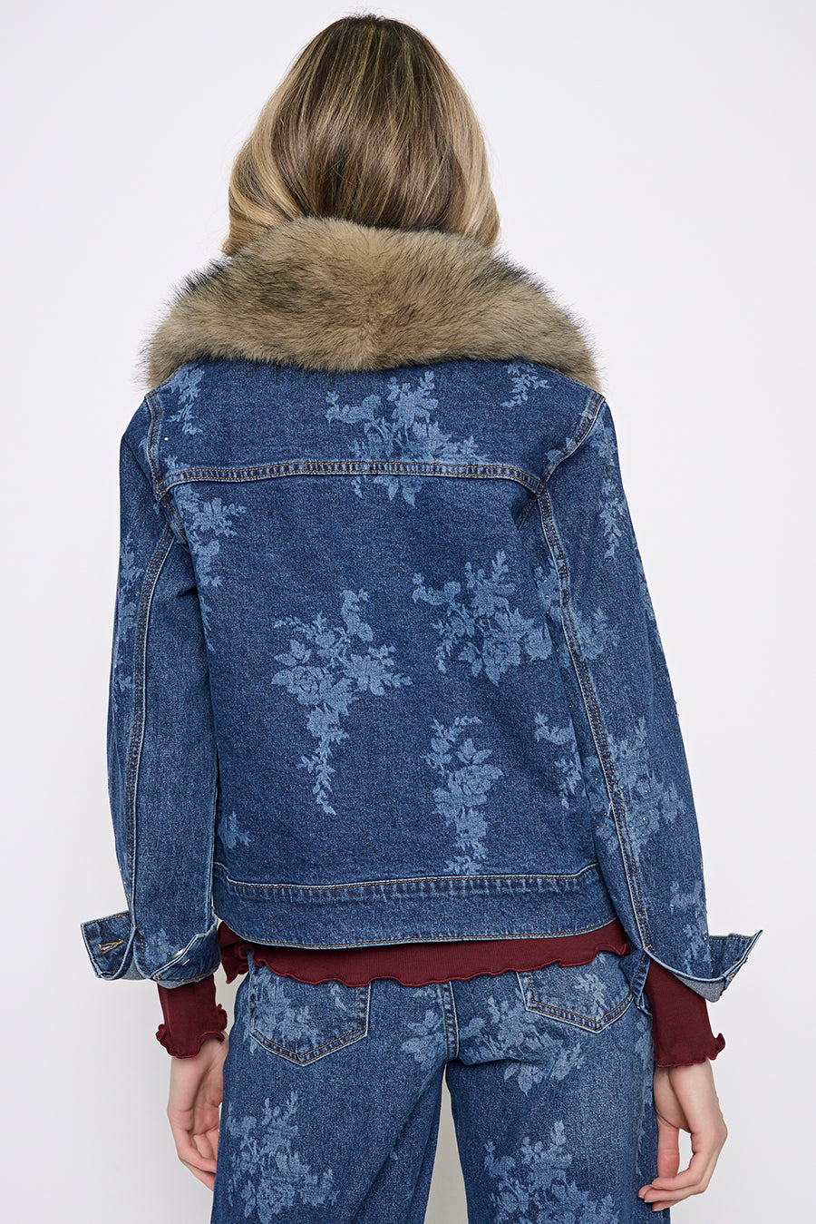Fur Collar Denim Jacket Back View