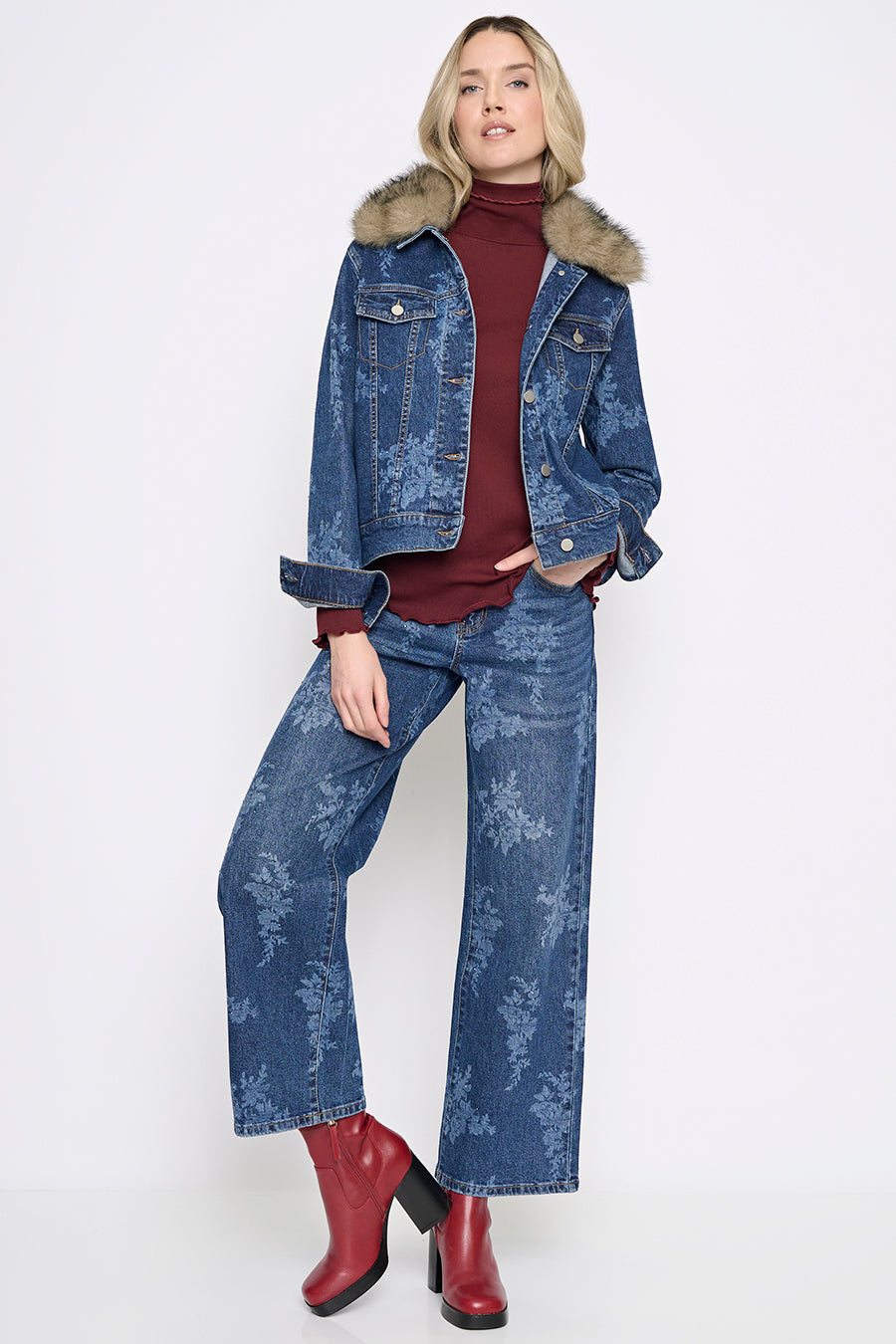 Fur Collar Denim Jacket Full Length