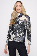 Long-Sleeve Draped Neck Top Front View