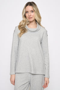 Button-Trim Draped Neck Top