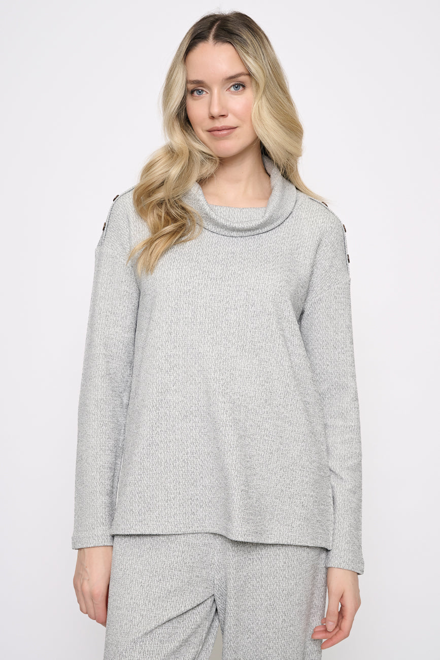 Button-Trim Draped Neck Top