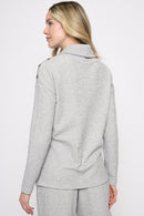 Button-Trim Draped Neck Top Back View