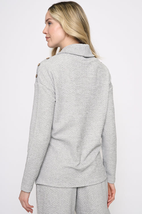 Button-Trim Draped Neck Top Back View