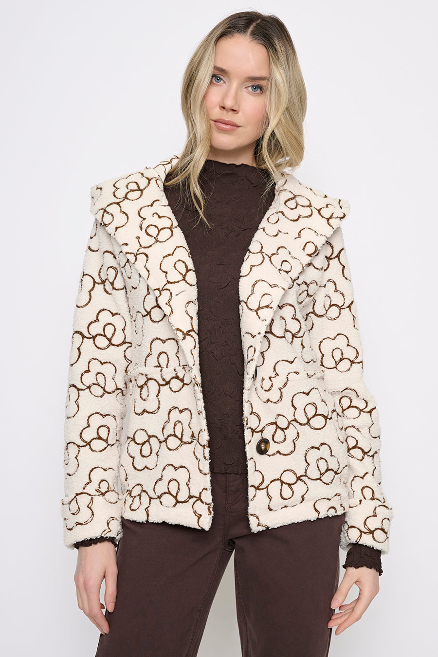 Button-Front Short Hooded Jacket