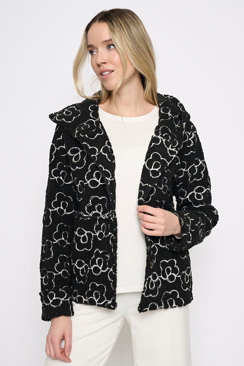Button-Front Short Hooded Jacket Front View