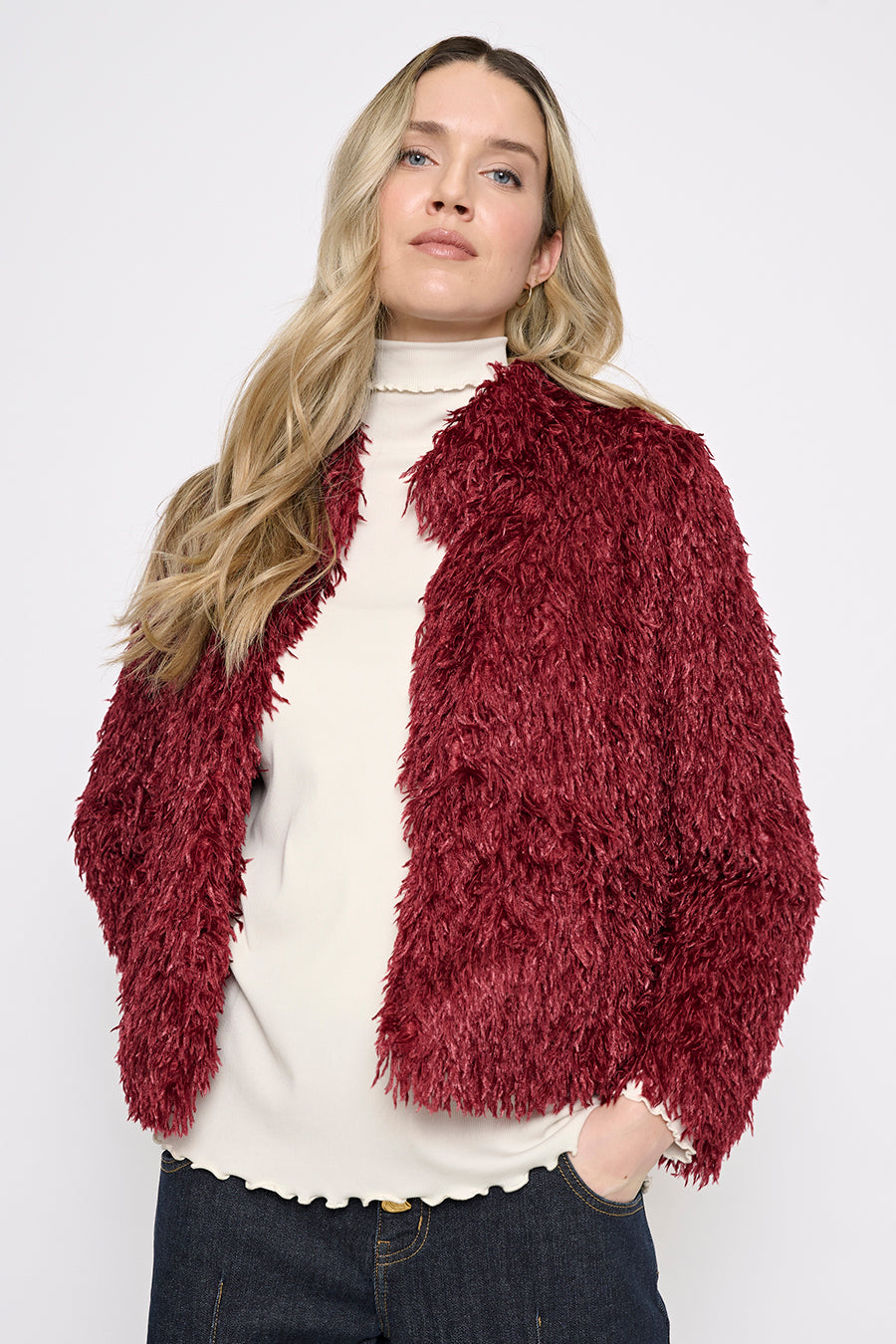 Faux Feather Short Jacket Front View