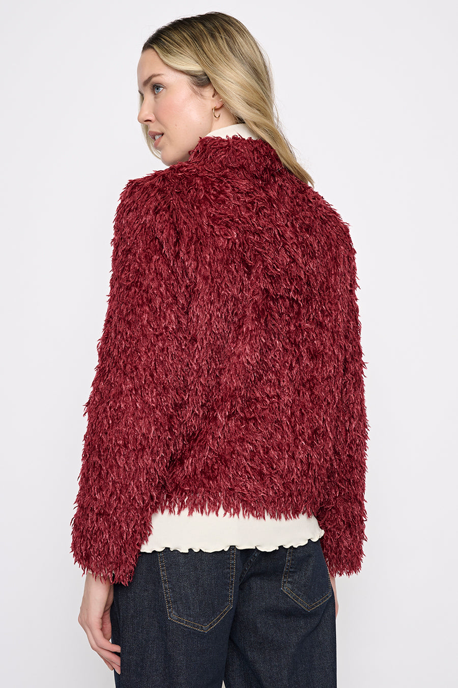 Faux Feather Short Jacket Back View