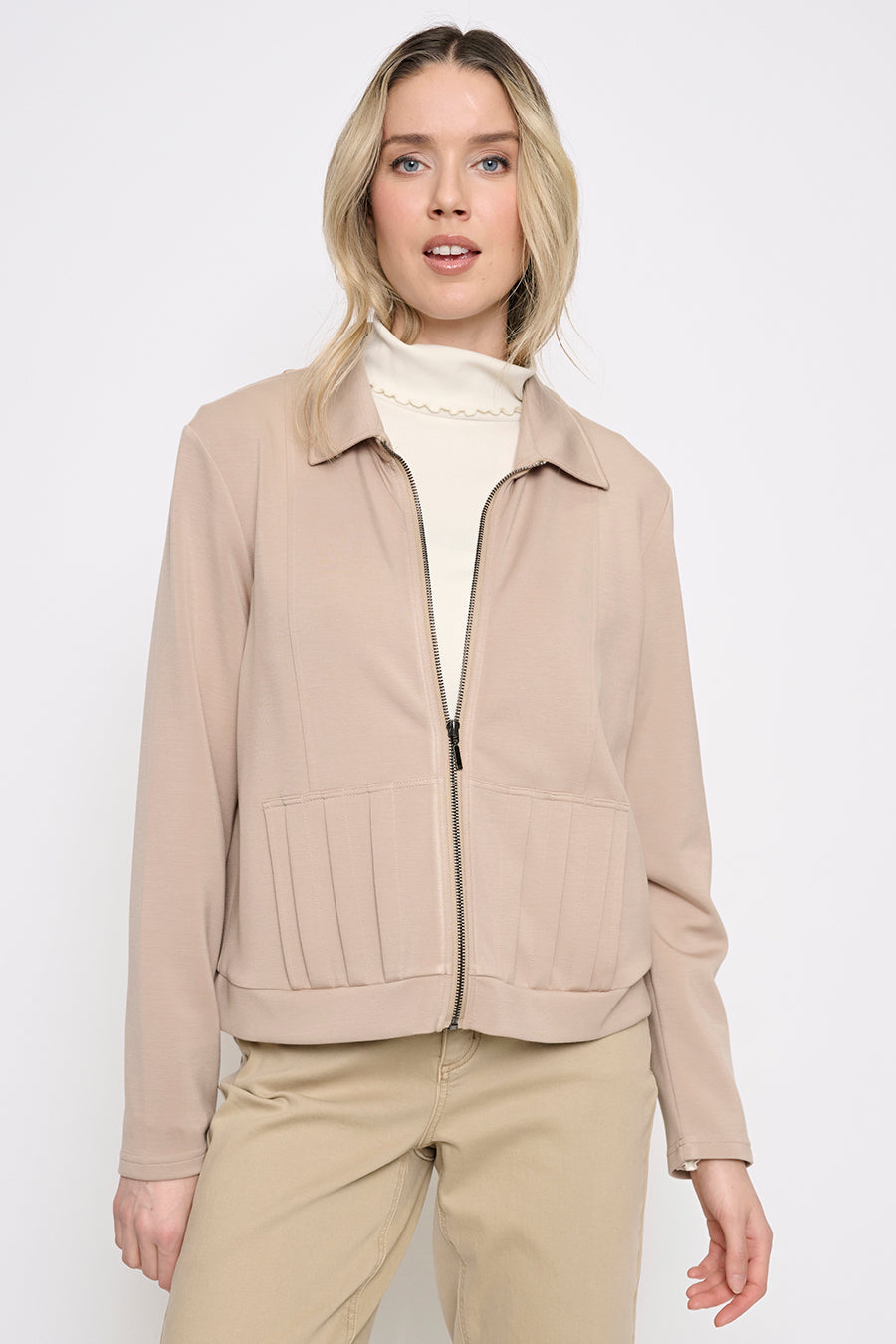Pleated Pocket Zip Jacket Front View