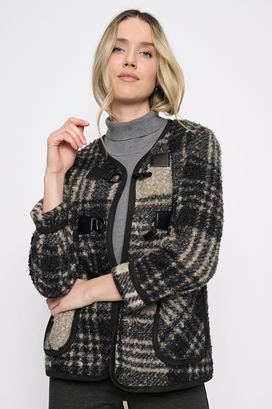 Toggle Clasp Plaid Short Jacket