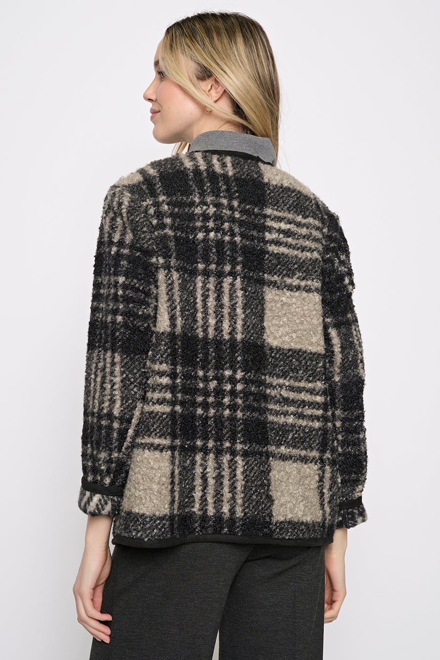 Toggle Clasp Plaid Short Jacket
