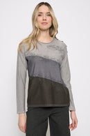 Grey Color Blocking Top Front View
