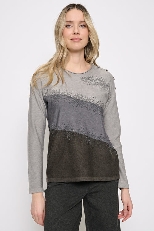 Grey Color Blocking Top Front View